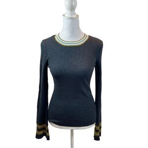 Brand‎ new with Tags Leo & Sage Dark Fog Striped Sleeve Lightweight Sweater XS